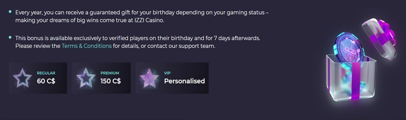 Izzi Casino Birthday Bonus