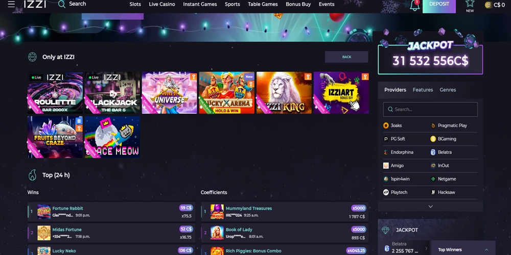 Only at Izzi Casino Slots