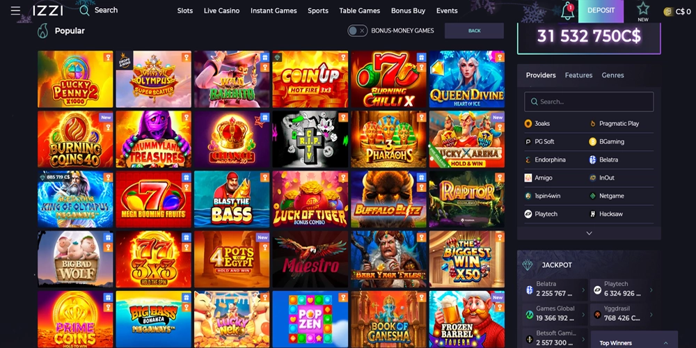 IzziCasino Popular Games
